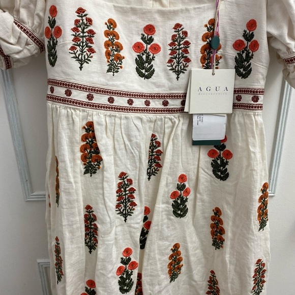 NWT Agua by Agua Bendita Pistachio Dahlia Dress Embroidered Floral Ivory S - Picture 5 of 13